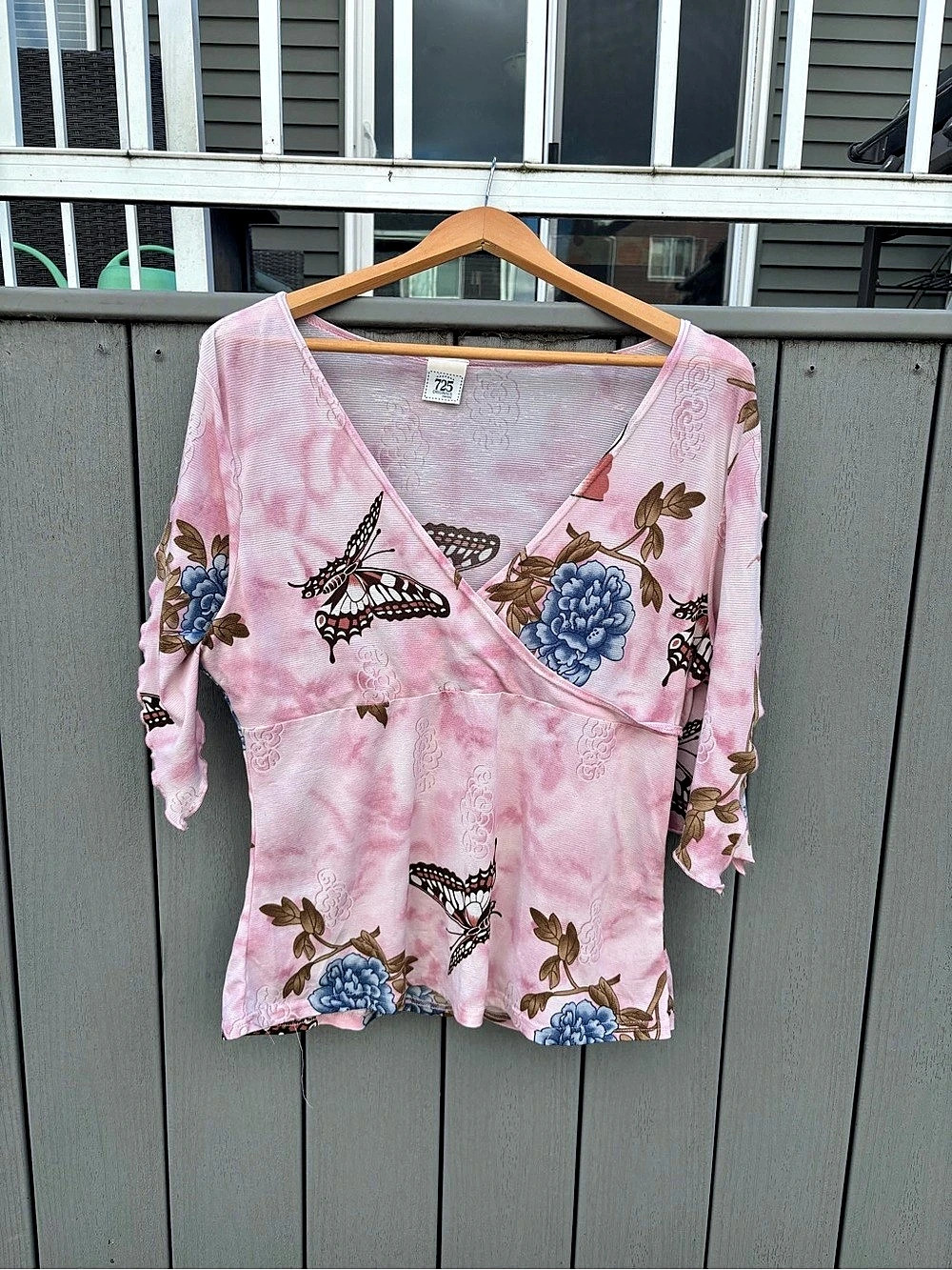 🌸 Y2K 725 Originals Pink Butterfly Floral Wrap Top